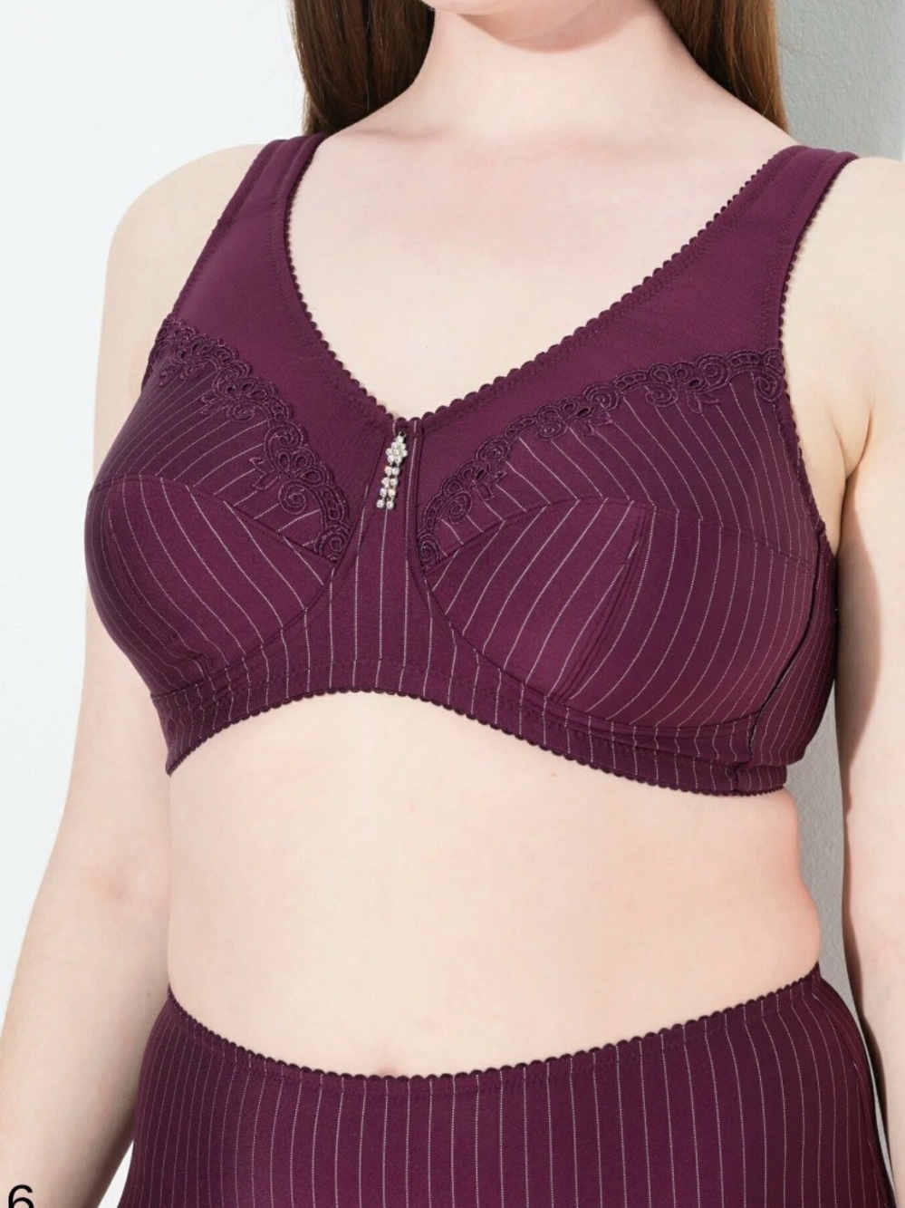 Ulla Popken Deep Plum Pinstripe Full-Coverage Wirefree Kelly T-shirt Bra